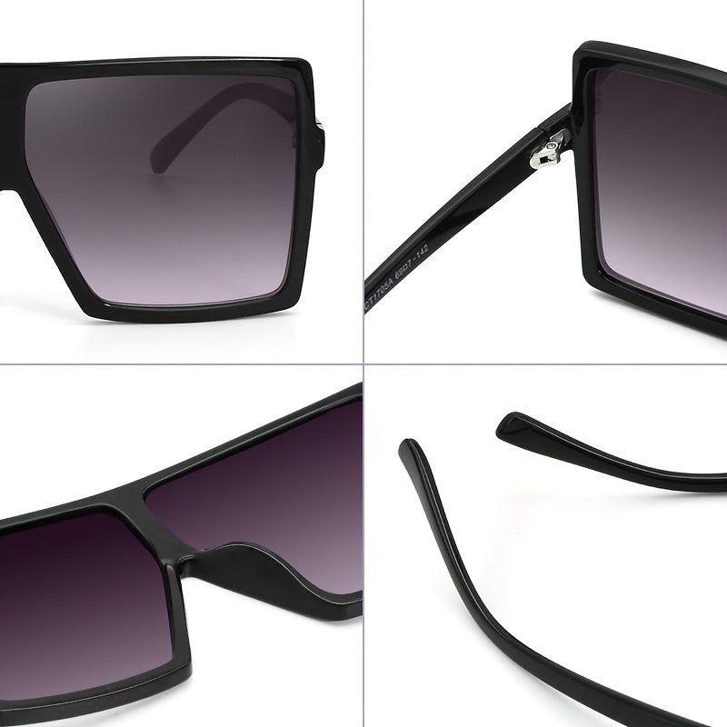 Women's Oversized Square Glasses with Gradient Lenses, Plastic Frame for and Festive Occasions