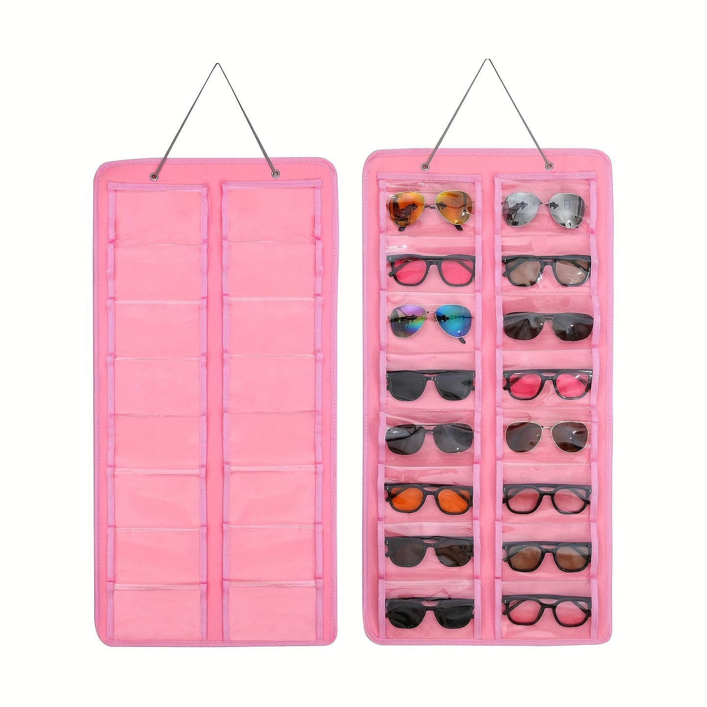 16-Slot Glasses Organizer - Hanging PVC Dust-Proof Holder with Metal Hook, Sturdy Rope | Ideal for Women's Fashion, Perfect Gift