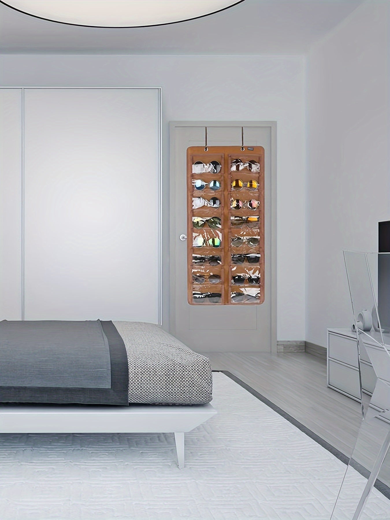 16-Slot Glasses Organizer - Hanging PVC Dust-Proof Holder with Metal Hook, Sturdy Rope | Ideal for Women's Fashion, Perfect Gift