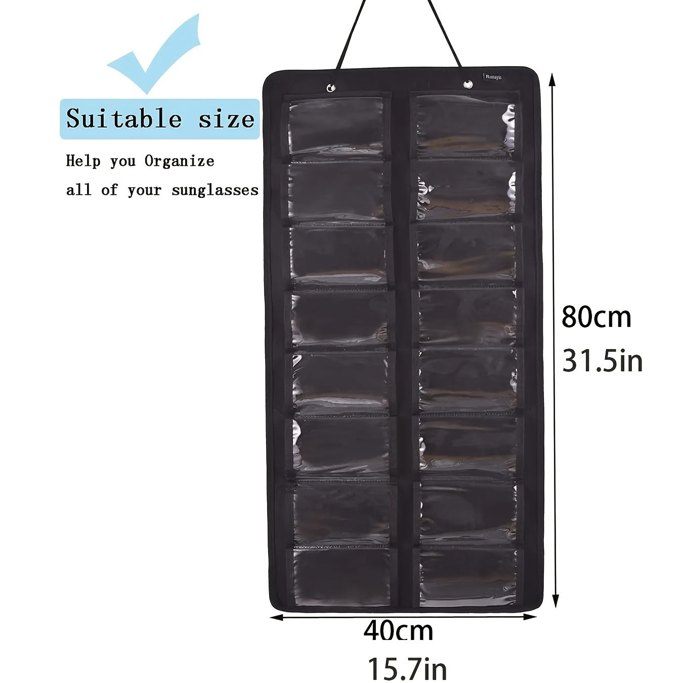 16-Slot Glasses Organizer - Hanging PVC Dust-Proof Holder with Metal Hook, Sturdy Rope | Ideal for Women's Fashion, Perfect Gift