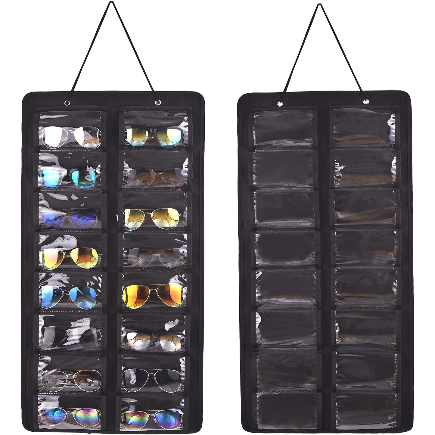 16-Slot Glasses Organizer - Hanging PVC Dust-Proof Holder with Metal Hook, Sturdy Rope | Ideal for Women's Fashion, Perfect Gift