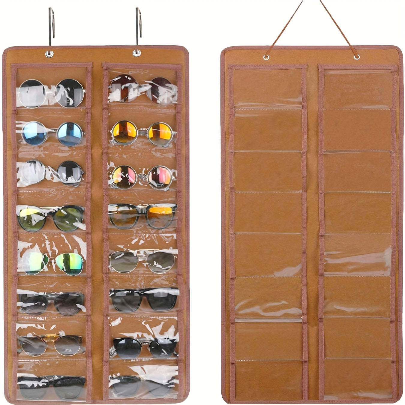 16-Slot Glasses Organizer - Hanging PVC Dust-Proof Holder with Metal Hook, Sturdy Rope | Ideal for Women's Fashion, Perfect Gift