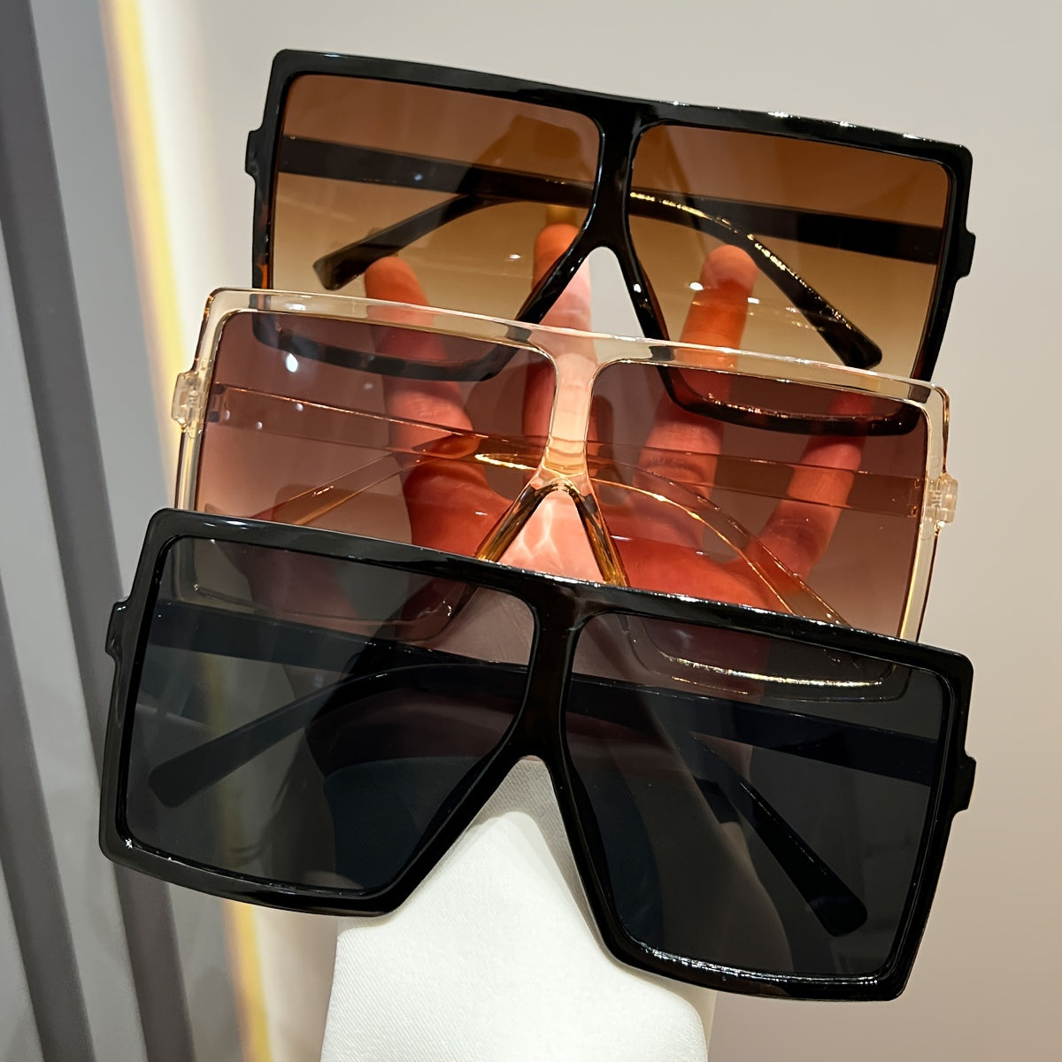 3pcs Women's Oversized Frame Combination Set of Personalized Glasses, European and American Style Women's Trendy Accessories