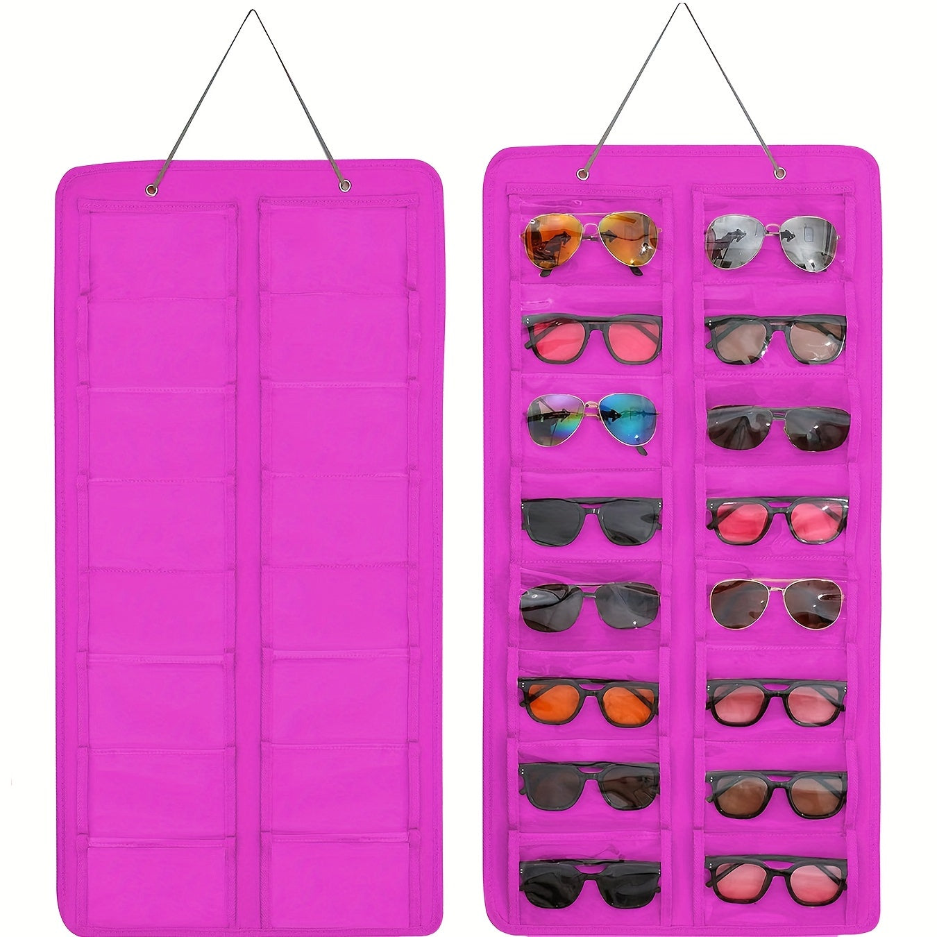 16-Slot Glasses Organizer - Hanging PVC Dust-Proof Holder with Metal Hook, Sturdy Rope | Ideal for Women's Fashion, Perfect Gift